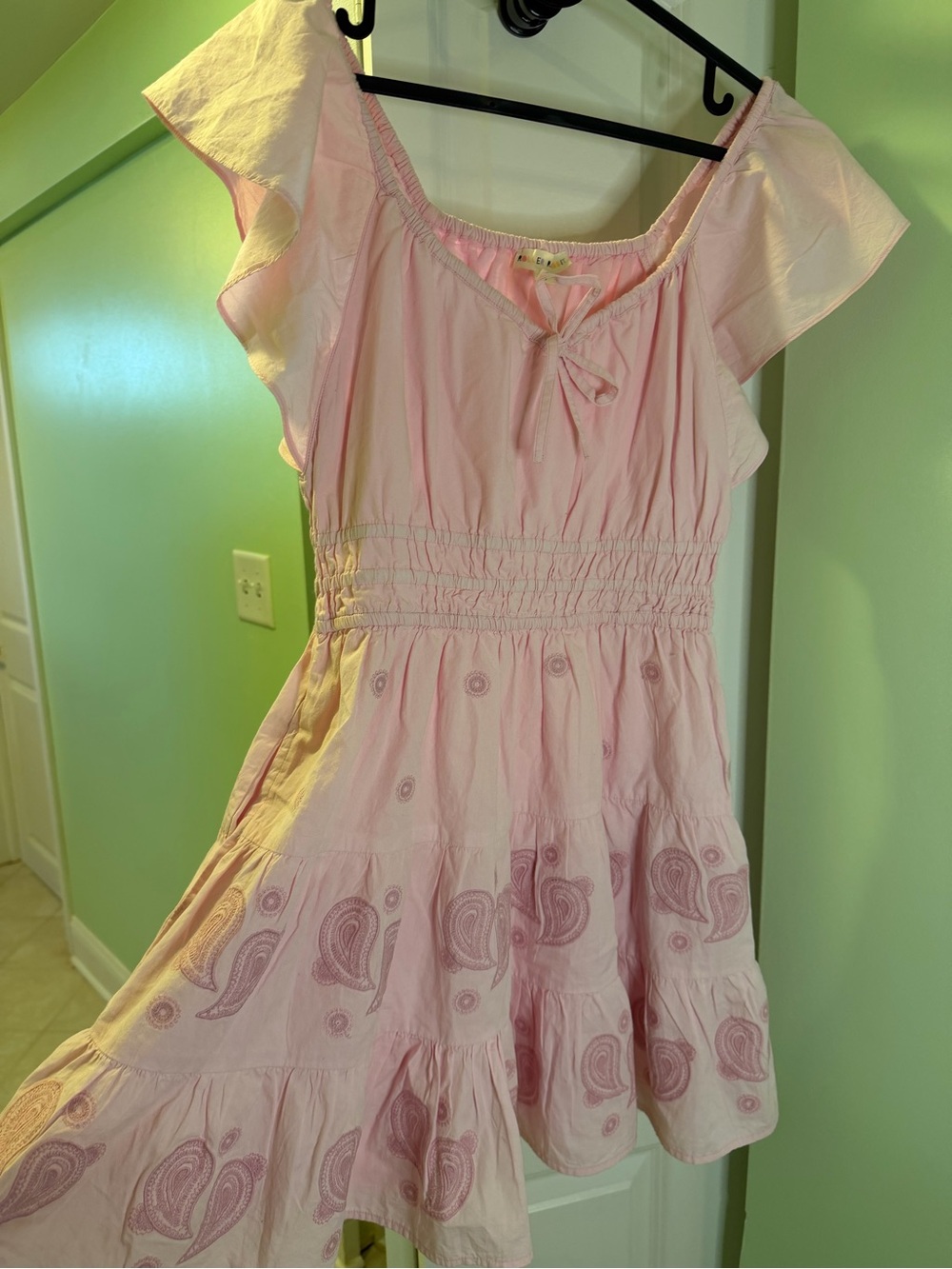 Roller Rabbit Light Pink Paisley Tiered Flutter Dress - S
